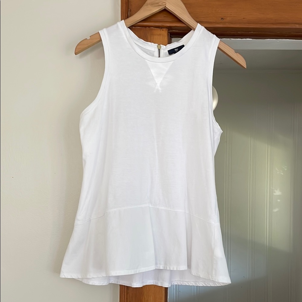 GAP White Peplum Gold Zip Tank Top sz S